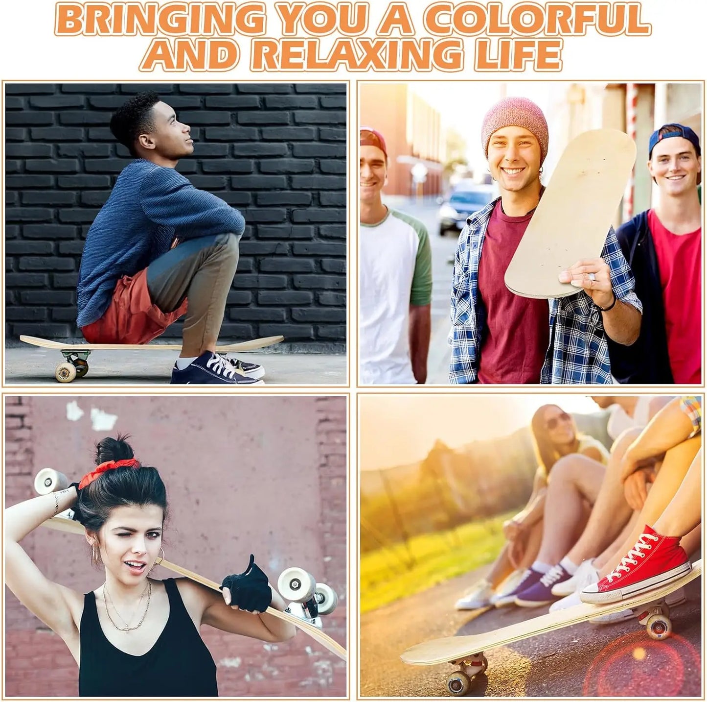6 Pcs Blank Skateboard Decks Bulk 32 x 8 Inch 7 Ply Maple Wooden Plain Skate Decks Natural Wood