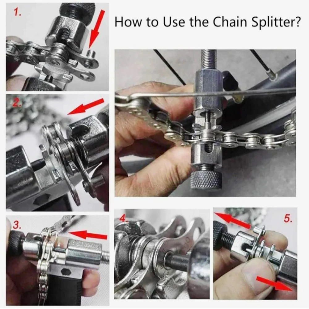 6pc Bike Cassette Removal Tool Set Chain Whip Bottom Bracket Wrench Flywheel Removal Kit for Mountain Bike Road Bicycle Repair