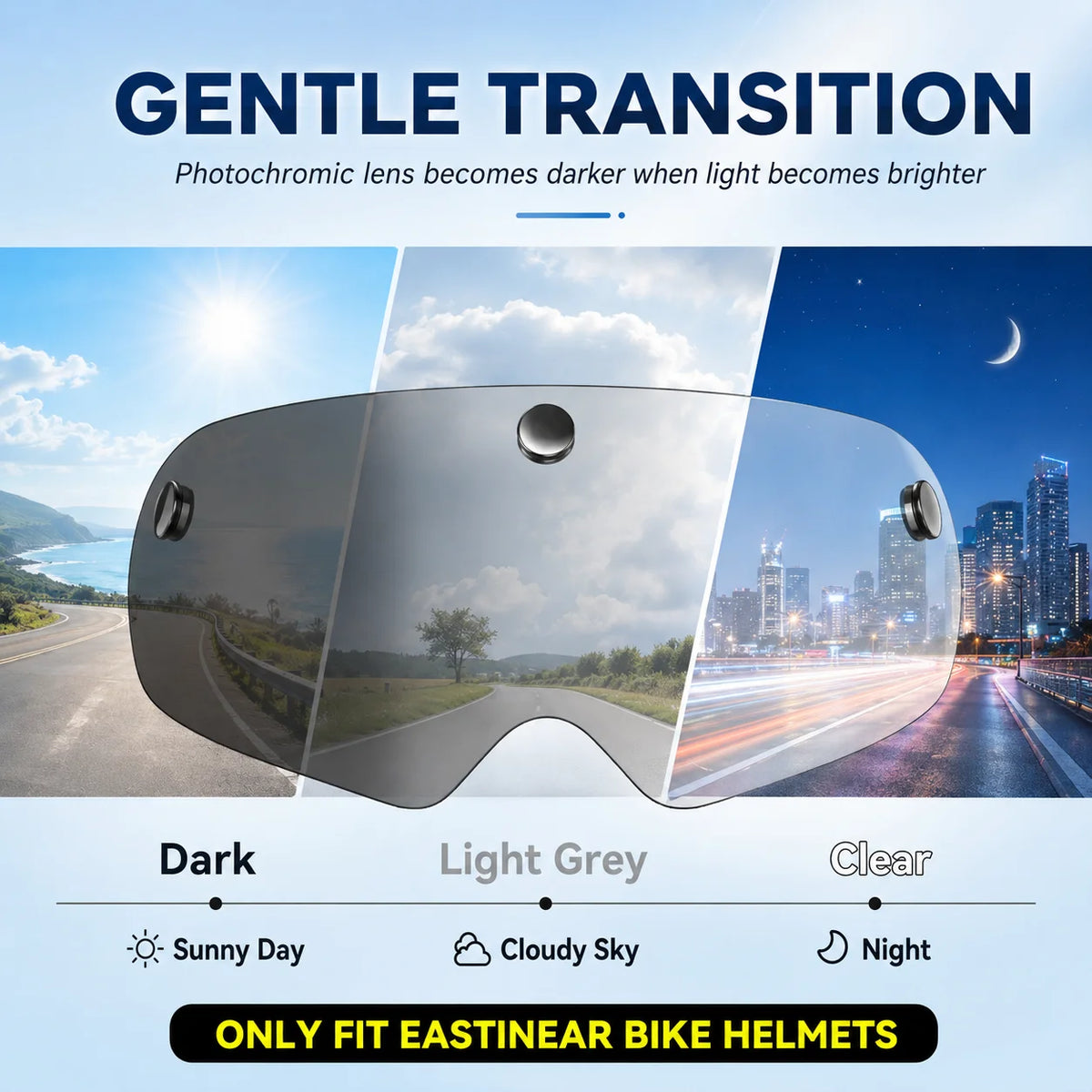 Bike Helmet Magnetic Lens for Eastinear Helmet, UV400 Cycling Multicolor Goggles Photochromic Lens Black Yellow Crystal Lens for MTB Road Bike Helmet