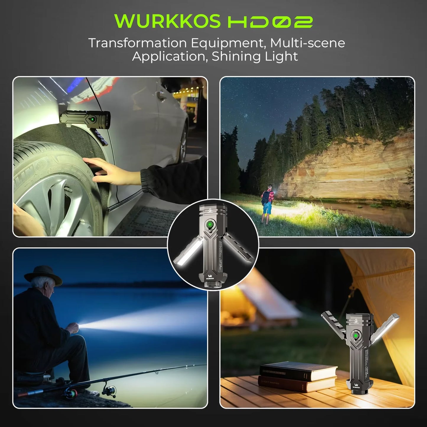 HD02 LED Camping Lamp Portable Outdoor Sports Fishing 3200 Lumens Hunting Hiking Searchlight with Rechargeable Battery