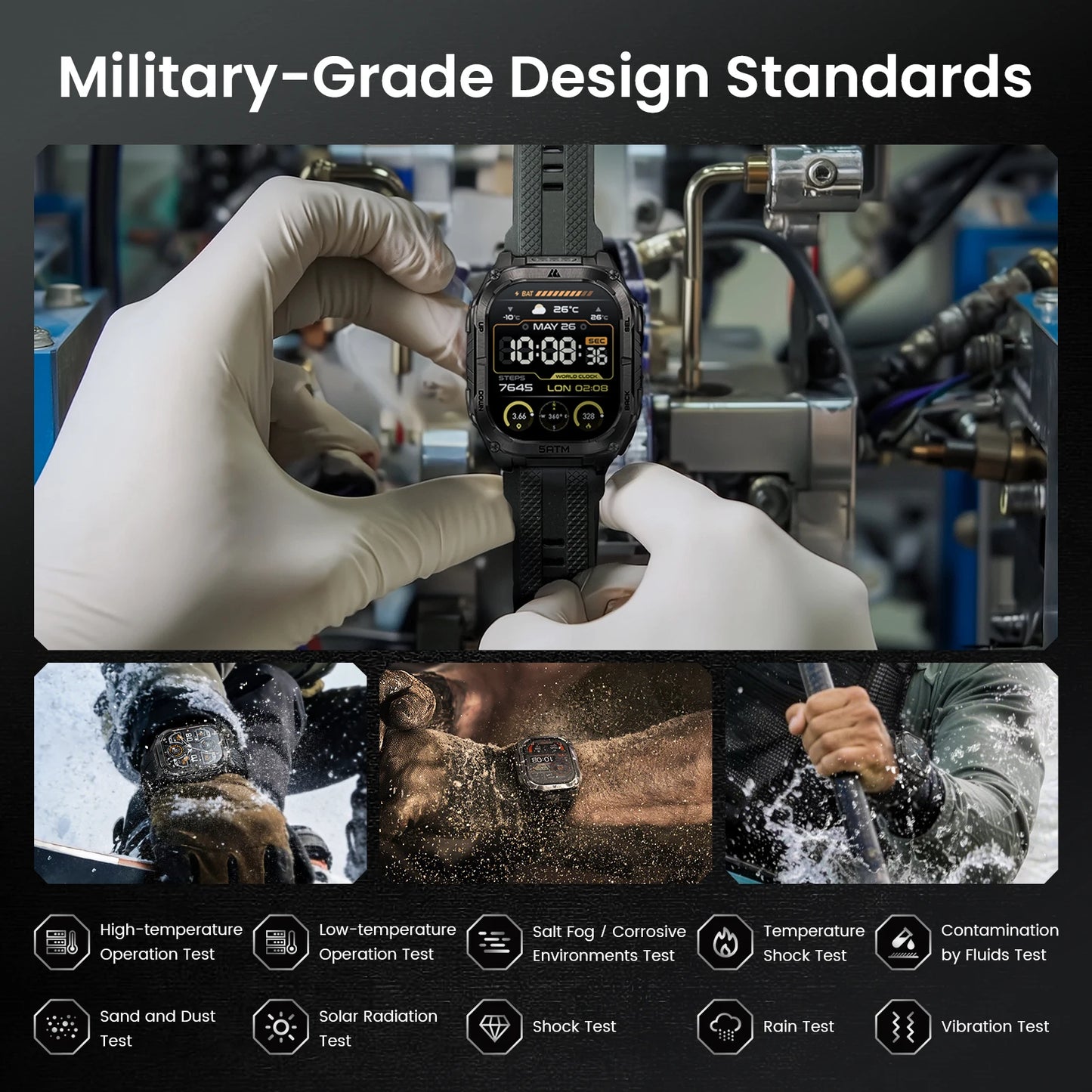 Advanced GPS Smartwatch for Men MIL-STD-810H Tough 5ATM Waterproof Integrated Flashlight & Health Tracking