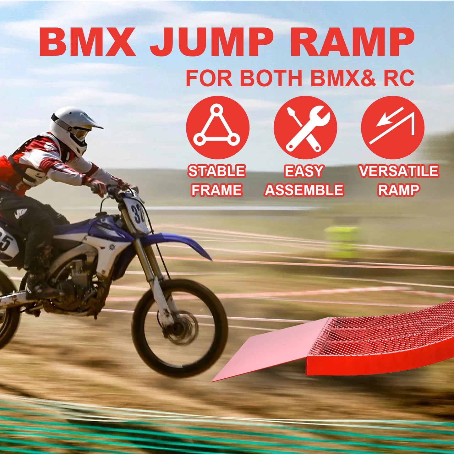 Bike Ramp, Portable BMX Ramp, 6-12 Kids Skateboard Jumps, Detachable Construction - Heavy-Duty RC Car Training