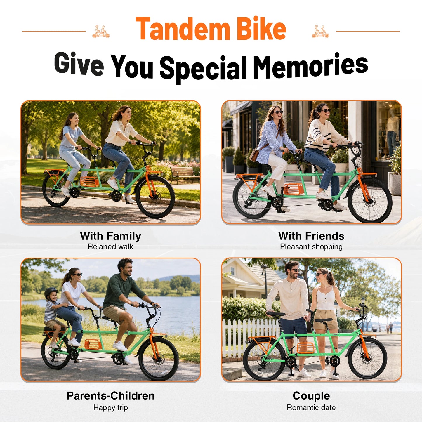 24" Tandem Bike Double Rider Bicycle All Terrain Tire with Basket Rack for Couple Family Outdoor Cycling