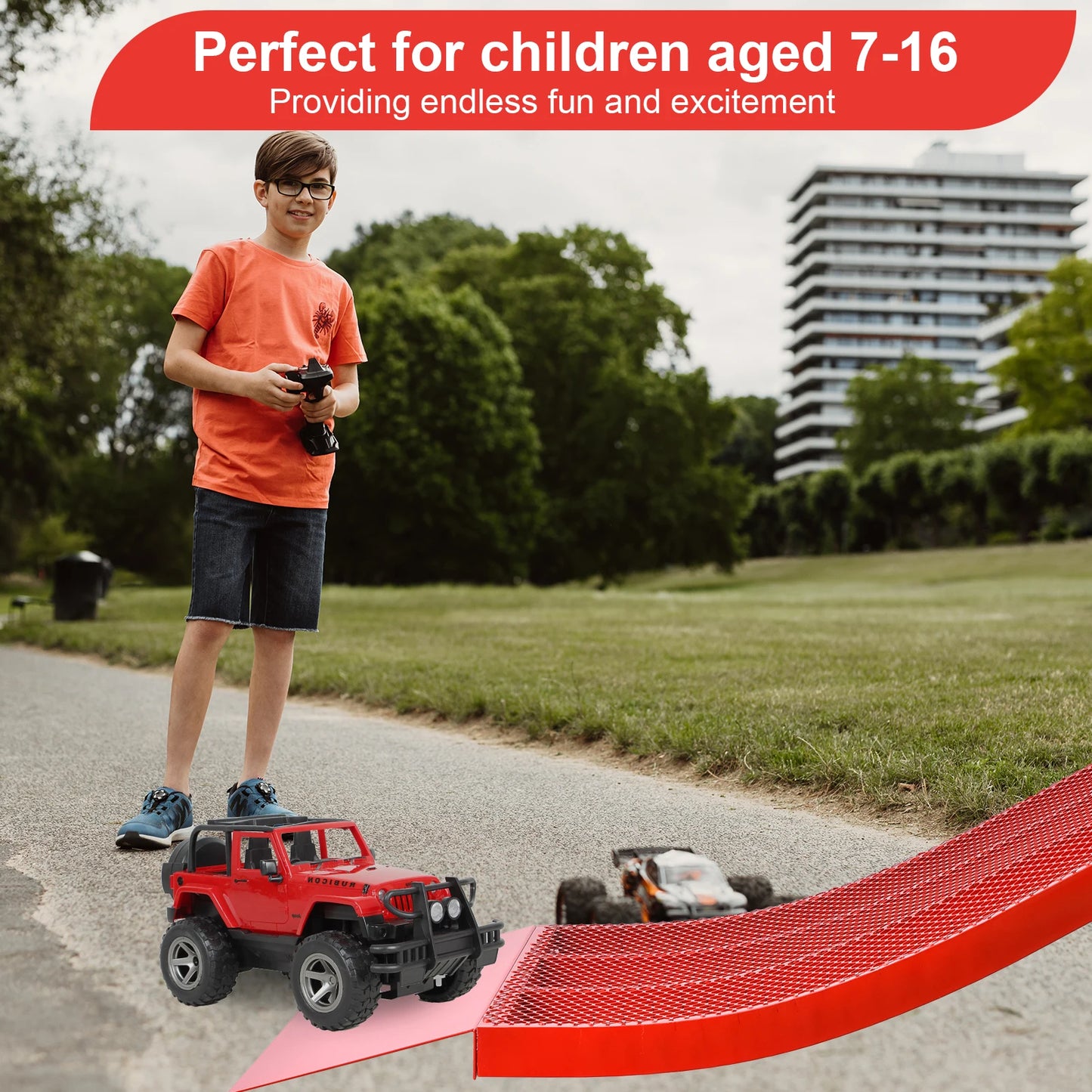 Bike Ramp, Portable BMX Ramp, 6-12 Kids Skateboard Jumps, Detachable Construction - Heavy-Duty RC Car Training