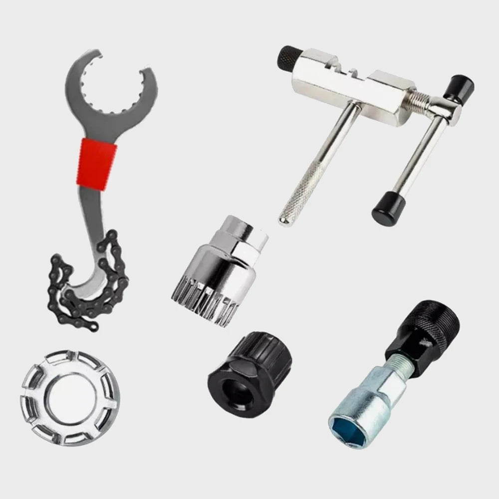 6pc Bike Cassette Removal Tool Set Chain Whip Bottom Bracket Wrench Flywheel Removal Kit for Mountain Bike Road Bicycle Repair
