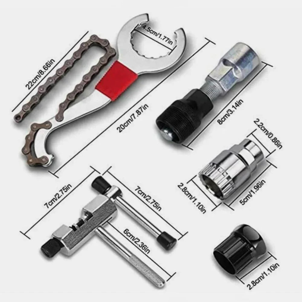 6pc Bike Cassette Removal Tool Set Chain Whip Bottom Bracket Wrench Flywheel Removal Kit for Mountain Bike Road Bicycle Repair
